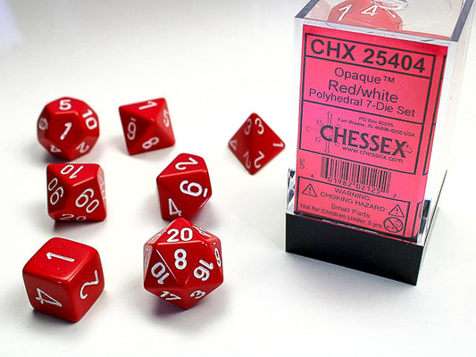 Chessex: 7 Piece Dice Set - Opaque Red/White