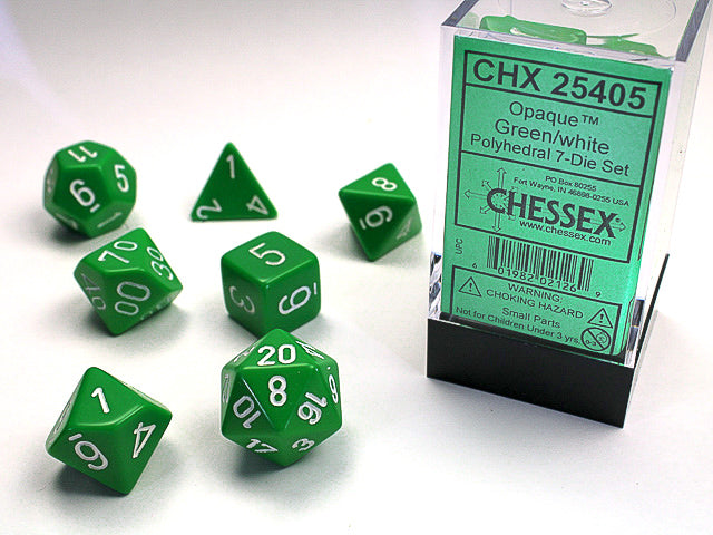 Chessex: 7 Piece Dice Set - Opaque Green/White