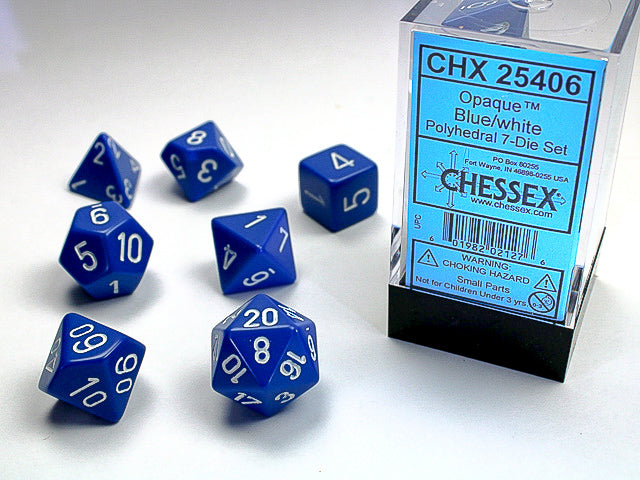 Chessex: 7 Piece Dice Set - Opaque Blue/White