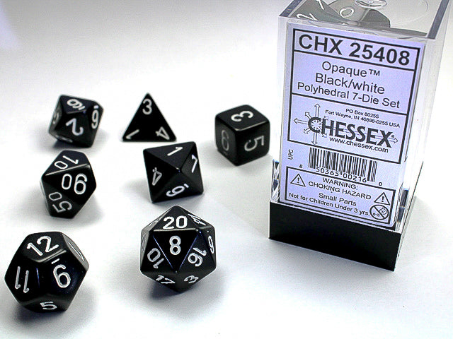 Chessex: 7 Piece Dice Set - Opaque Black/White