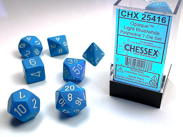 Chessex: 7 Piece Dice Set - Opaque Light Blue/White