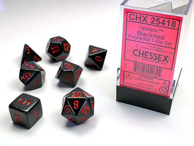 Chessex: 7 Piece Dice Set - Opaque Black/Red