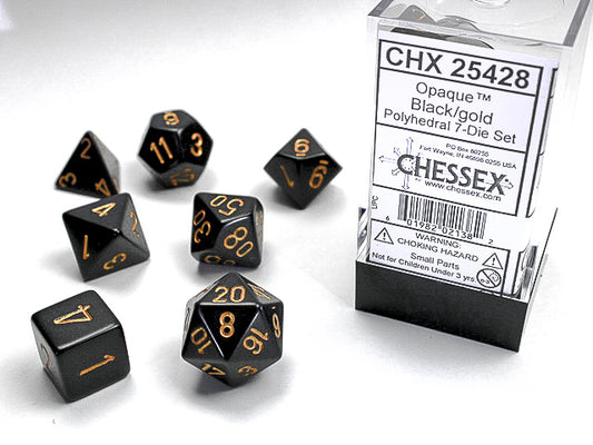 Chessex: 7 Piece Dice Set - Opaque Black/Gold