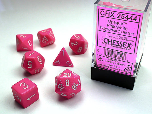 Chessex: 7 Piece Dice Set - Opaque Pink/White