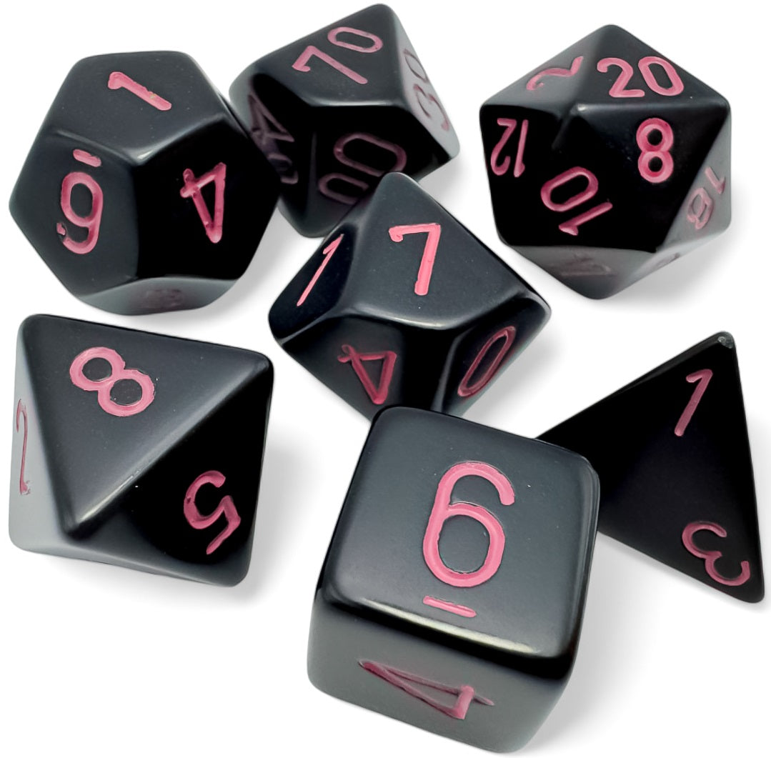 Chessex: 7 Piece Dice Set - Opaque Black/Pink