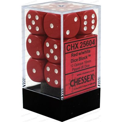 Chessex: 12D6 16MM Dice - Opaque Red/White