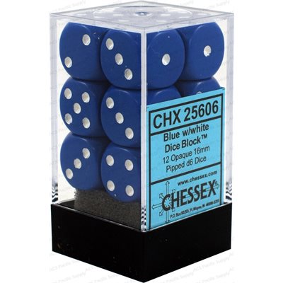 Chessex: 12D6 16MM Dice - Opaque Blue/White