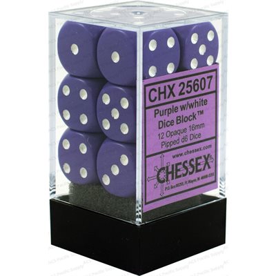 Chessex: 12D6 16MM Dice - Opaque Purple/White