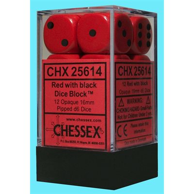 Chessex: 12D6 16MM Dice - Opaque Red/Black