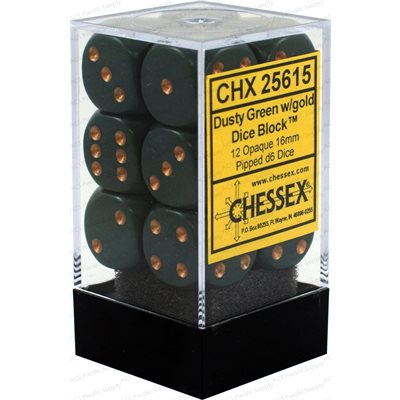 Chessex: 12D6 16MM Dice - Opaque Dusty Green/Copper