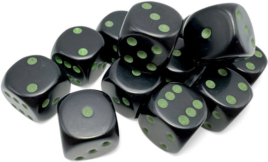 Chessex: 12D6 16MM Dice - Opaque Black/Green