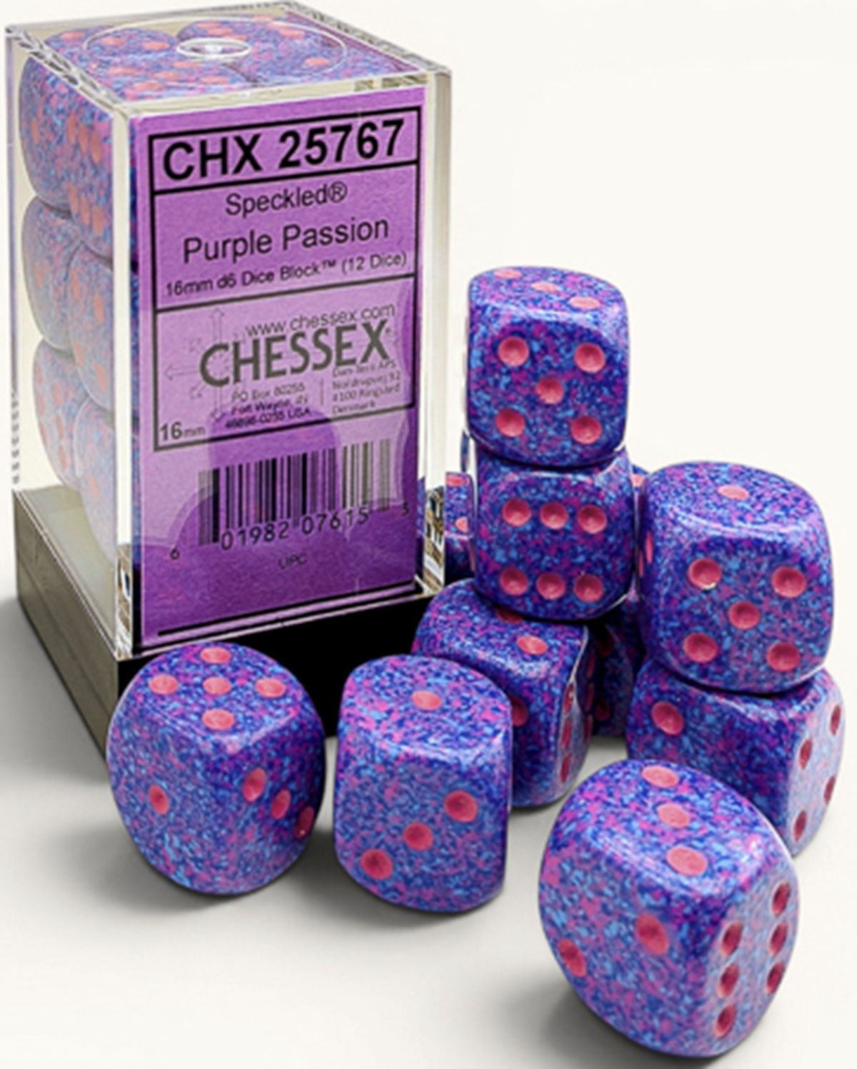 Chessex: 12D6 16MM Dice - Speckled Purple Passion
