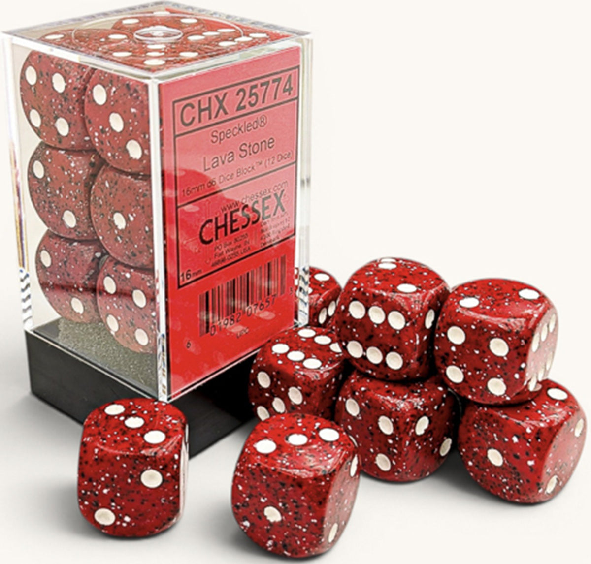 Chessex: 12D6 16MM Dice - Speckled Lava Stone