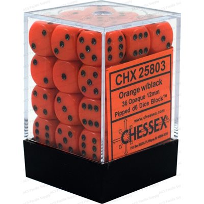Chessex: 36D6 12MM Dice - Opaque Orange/Black