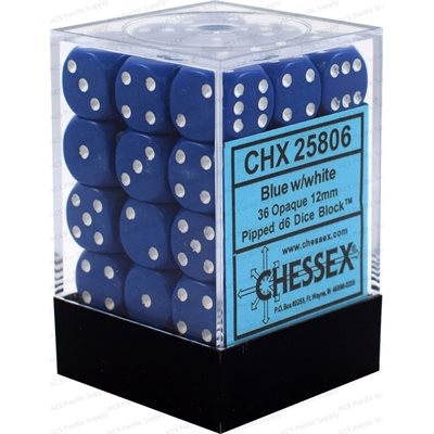 Chessex: 36D6 12MM Dice - Opaque Blue/White