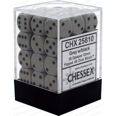 Chessex: 36D6 12MM Dice - Opaque Grey/Black