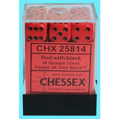 Chessex: 36D6 12MM Dice - Opaque Red/Black