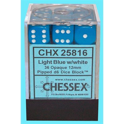Chessex: 36D6 12MM Dice - Opaque Light Blue/White