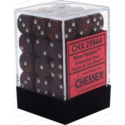 Chessex: 36D6 12MM Dice - Speckled Silver Volcano