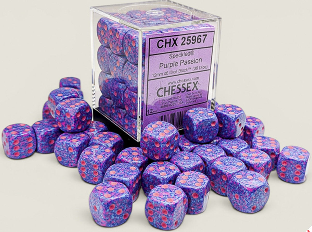 Chessex: 36D6 12MM Dice - Speckled Purple Passion