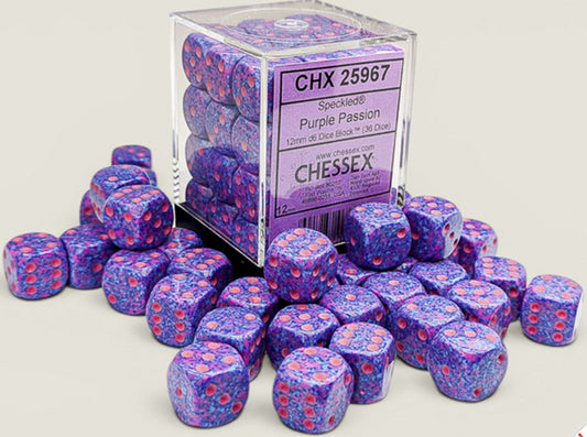 Chessex: 36D6 12MM Dice - Speckled Purple Passion