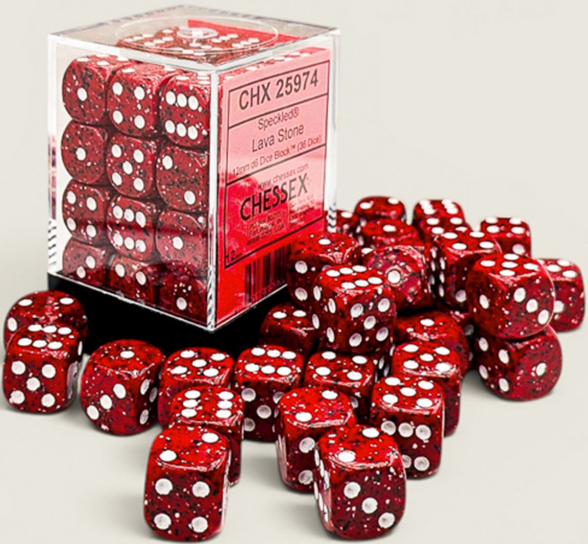 Chessex: 36D6 12MM Dice - Speckled Lava Stone