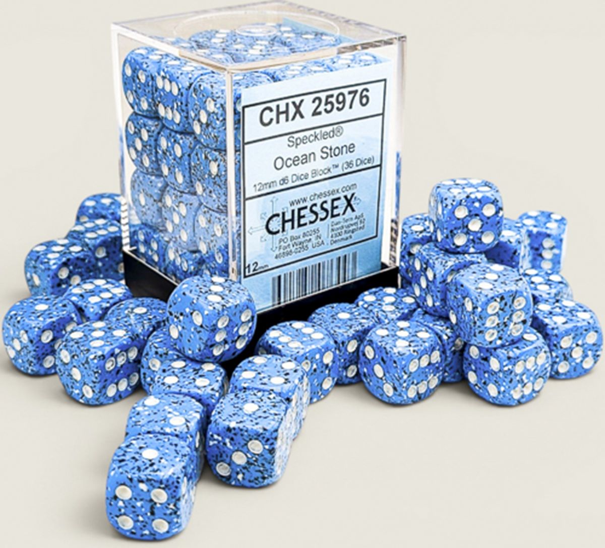 Chessex: 36D6 12MM Dice - Speckled Ocean Stone