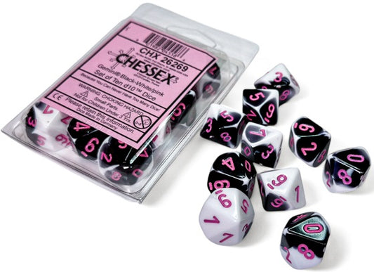 Chessex: 10D10 Dice - Gemini Black White/Pink