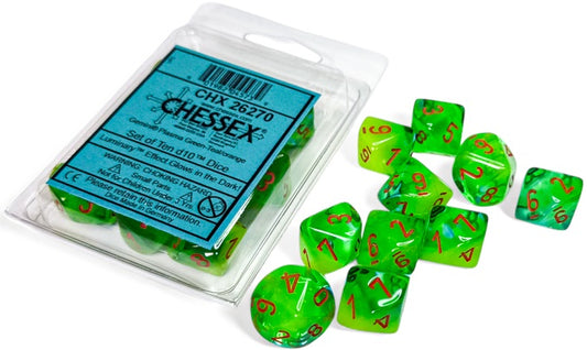 Chessex: 10D10 Dice - Gemini Plasma Green Teal/Orange