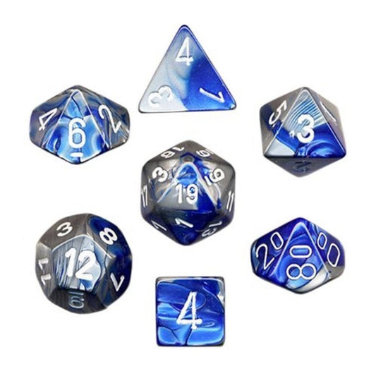 Chessex: 7 Piece Dice Set - Gemini Blue-Steel/White