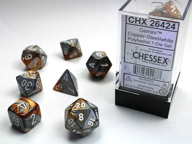 Chessex: 7 Piece Dice Set - Gemini Copper-Steel/White