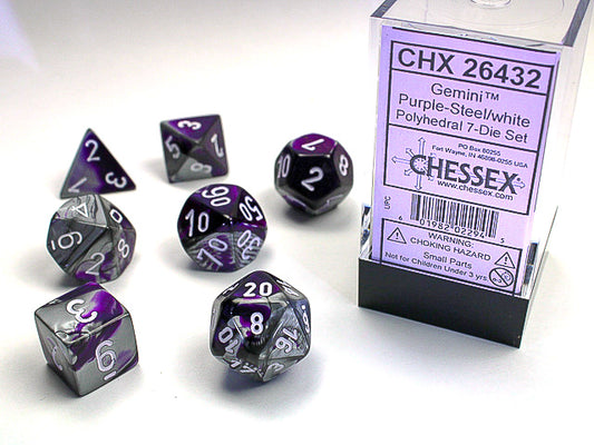 Chessex: 7 Piece Dice Set - Gemini Purple-Steel/White