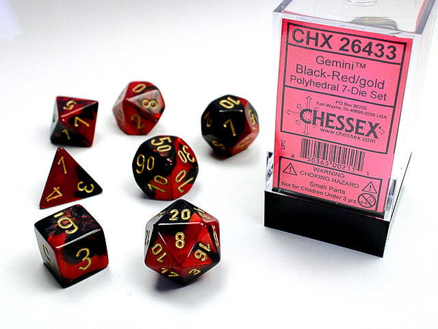 Chessex: 7 Piece Dice Set - Gemini Black-Red/Gold