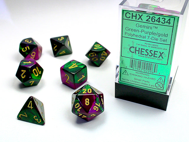 Chessex: 7 Piece Dice Set - Gemini Green-Purple/Gold