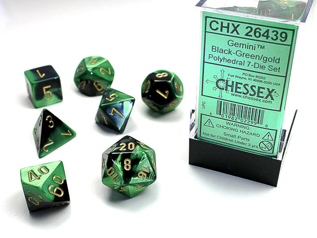 Chessex: 7 Piece Dice Set - Gemini Black-Green/Gold