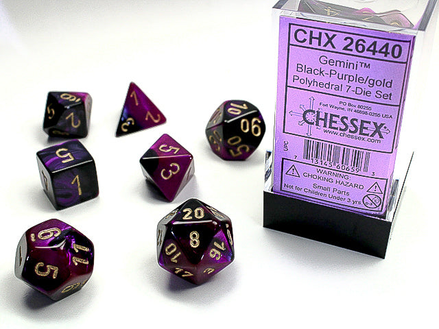 Chessex: 7 Piece Dice Set - Gemini Black-Purple/Gold