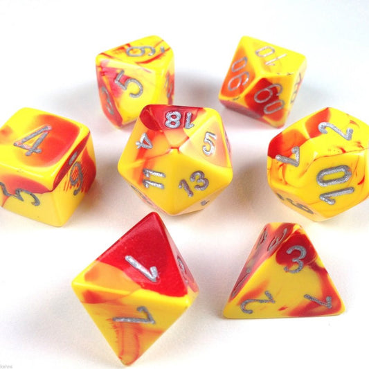Chessex: 7 Piece Dice Set - Gemini Red-Yellow/Silver