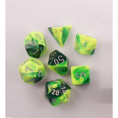 Chessex: 7 Piece Dice Set - Gemini Green-Yellow/Silver