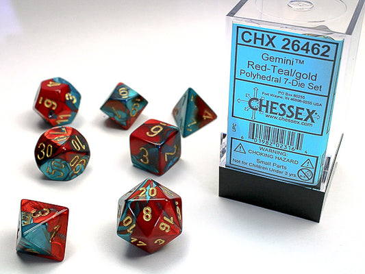 Chessex: 7 Piece Dice Set - Gemini Red-Teal/Gold