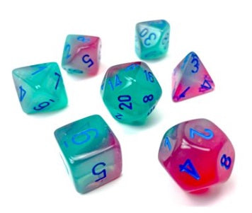 Chessex: 7 Piece Dice Set - Gemini Gel Green-Pink/Blue