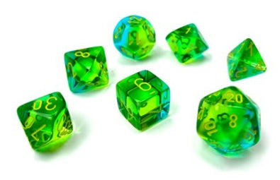 Chessex: 7 Piece Dice Set - Gemini Translucent Green-Teal/Yellow