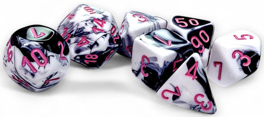 Chessex: 7 Piece Dice Set - Gemini Black White/Pink
