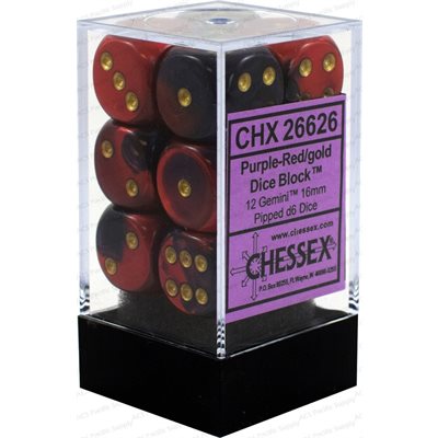 Chessex: 12D6 16MM Dice - Gemini Purple-Red/Gold