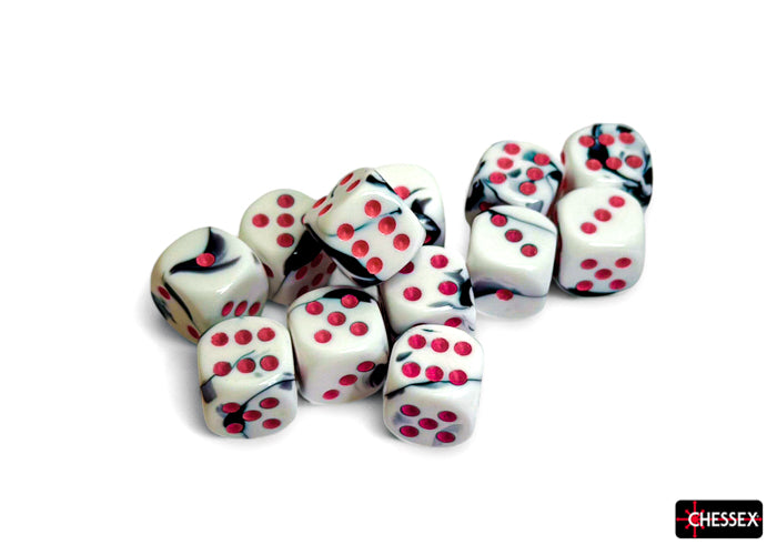 Chessex: 12D6 16MM Dice - Gemini Black-White/Pink