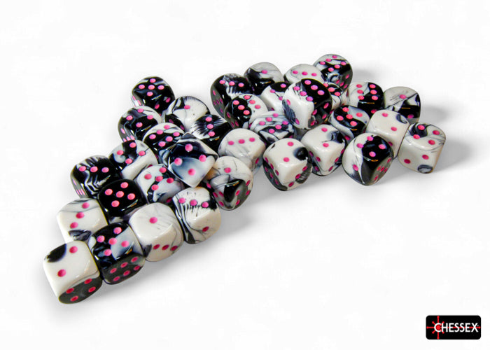 Chessex: 36D6 12MM Dice - Gemini Black-White/Pink