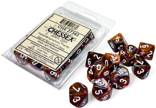 Chessex: 10D10 Dice - Festive Symphony/White