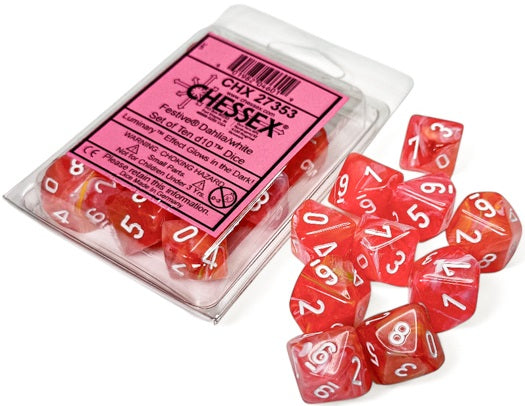 Chessex: 10D10 Dice - Festive Dahlia/White Luminary