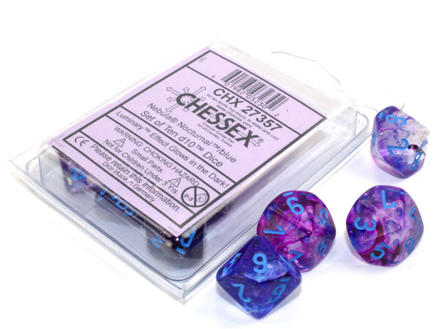 Chessex: 10D10 Dice - Nebula Nocturnal/Blue Luminary