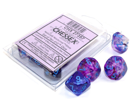 Chessex: 10D10 Dice - Nebula Nocturnal/Blue Luminary