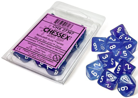 Chessex: 10D10 Dice - Nebula Aura/White Luminary